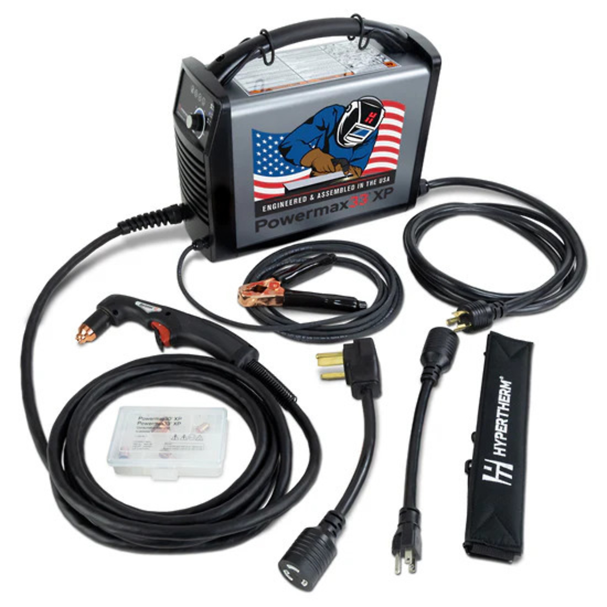 Hypertherm Powermax33® XP Plasma Cutter USA Edition, 120–240V Dual-Voltage, CSA, 75° Handheld Torch – Model #088592